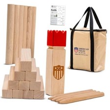 Kubb Yard Game Set Viking Chess Rubber Wood  Laser-engraved king, Carry bag,