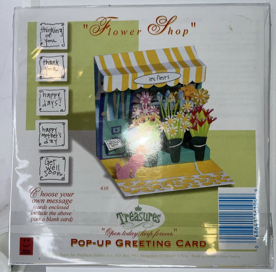 Treasures 2 Pop Up Greeting Card 3D Square Flower Shop Pink Poodle  Add Note - Image 2 of 4