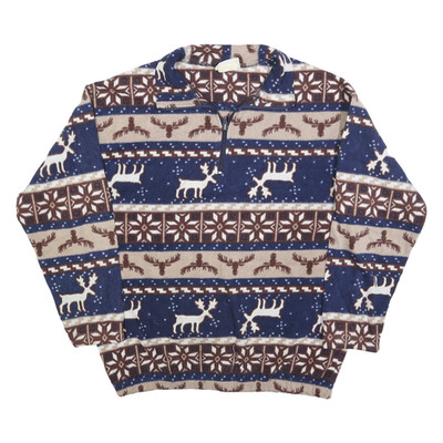 OUTBROOK Damen Blau Brown Creme Gemusterte Jumper 1/4 Reißverschluss Pullover M