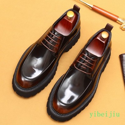 British Mens Lace Up Platform Derby Shoes 100% Real Leather Dress Formal Banquet