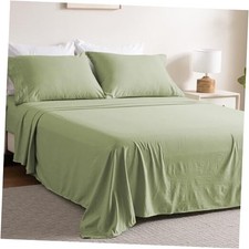 4 Piece Bed Sheet Set Fitted Sheet  Flat Sheet  2 King Sage Green