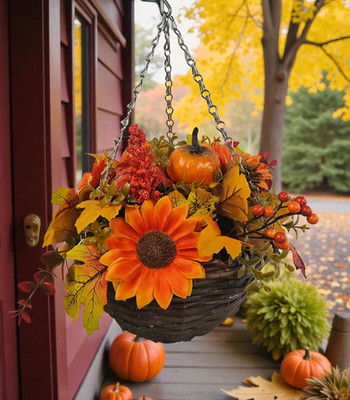 Bester künstlicher 30 cm/10 Zoll Kürbis Herbst Winter Herbst Outdoor Hängekorb