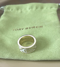 Tory Burch Icon T Monogram Gold White Enamel Ring Size 6.75 NEW w TAG & DUST BAG