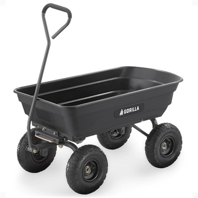 Poly Garden Dump Cart, 4 Cu Ft Tub, 600 Lb Haul Capacity, Black   Heavy-Duty Uti