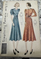 Vintage 1930 s Simplicity Dress Pattern 2559 Size 14 Bust 32 Classic Style