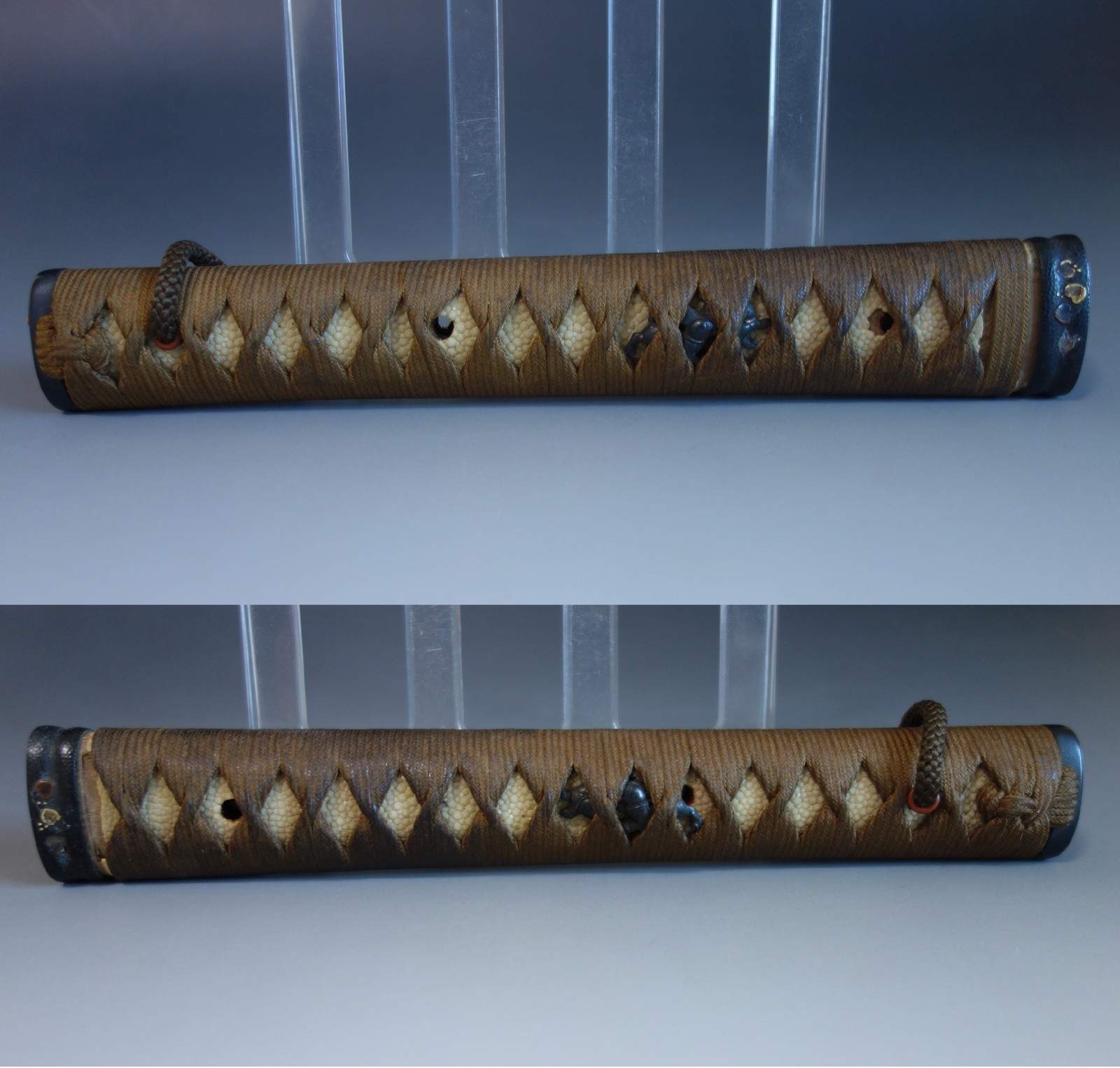 long Tsuka handle hilt dog menuki clam fuchi samurai sword fitting tsuba