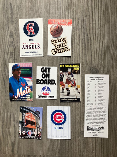 8 - 1988-89/93/99/2005 MLB Pocket Schedules Cubs/Angels/Mets/Knicks/Nets/Rangers