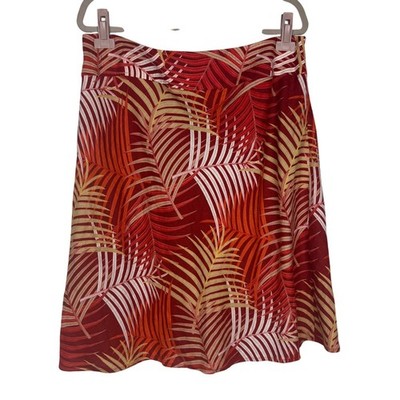 Style & Co. 14 A-Line 100% Linen Skirt Red Orange Tropical Palm Leaf Print Y2K