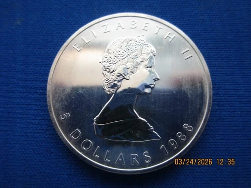 1988 CANADIAN $5.00 COIN 1 OUNCE .9999 FINE SILVER