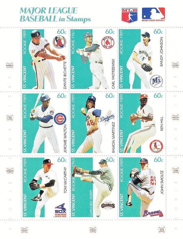 1989 St. Vincent MLB Baseball in Stamps Rookie Years - Sheet of 9 *MINT*
