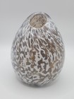 Handblown Art Glass Bud Vase Teardrop Shape White Brown Cased Frit Design – 4.5”