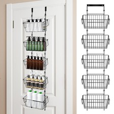 Over The Door Organizer   5 Removable Hanging Baskets, Back of Door Storage f...