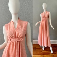 Vintage 60s Peach Lace GODDESS Maxi Party Dress XS/S