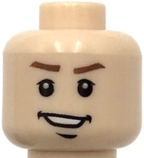 Lego New Light Nougat Minifigure Head Male Brown Eyebrows Open Lopsided Grin