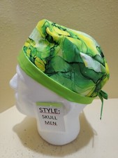 Marble Green Yellow Men's Skull/Chemo Surgical Scrub Hat/Cap Handmade