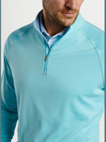 Sudadera para hombre Peter Millar Beaumont Performance Golf 1/4 cremallera azul medio nueva sin etiquetas - Imagen 2 de 5