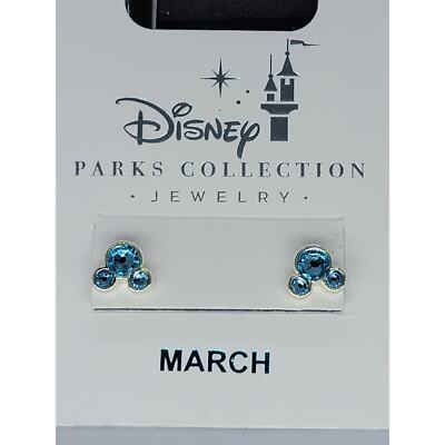 Disney Parks Collection March Birthstone Earrings – Mickey Mouse Aquamarine  Stud