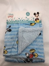 Disney Baby Mickey Mouse Striped Baby Blanket Blue Sherpa Security Lovey Plush