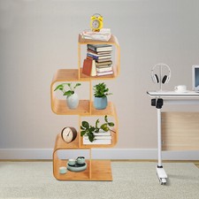 4-Tier S-shaped Bookcase Floor Standing Bookcase Bamboo Bookcase Wood Color Room