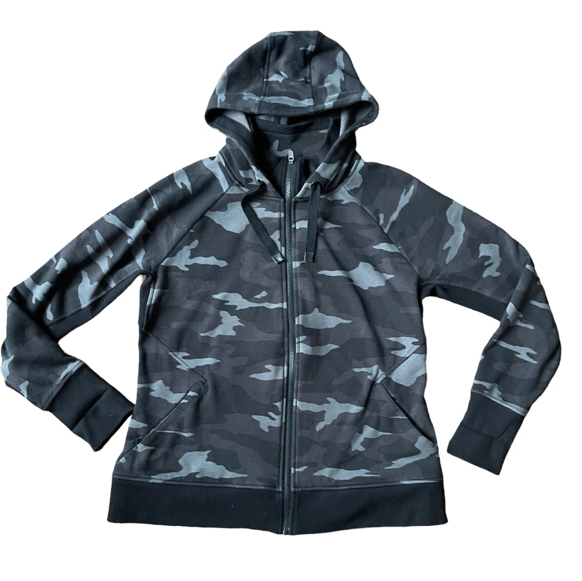 Athleta Triumph Printed Hoodie Black Gray Camo Zip Hooded