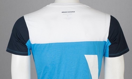 ARMANI EXCHANGE White Blue OVERSIZE LOGO Slim Fit Designer Pocket T-shirt NWT - Picture 8 of 8
