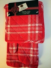 4-Piece Kitchen Set by Sultan's Linens Red w/ Silver Threads