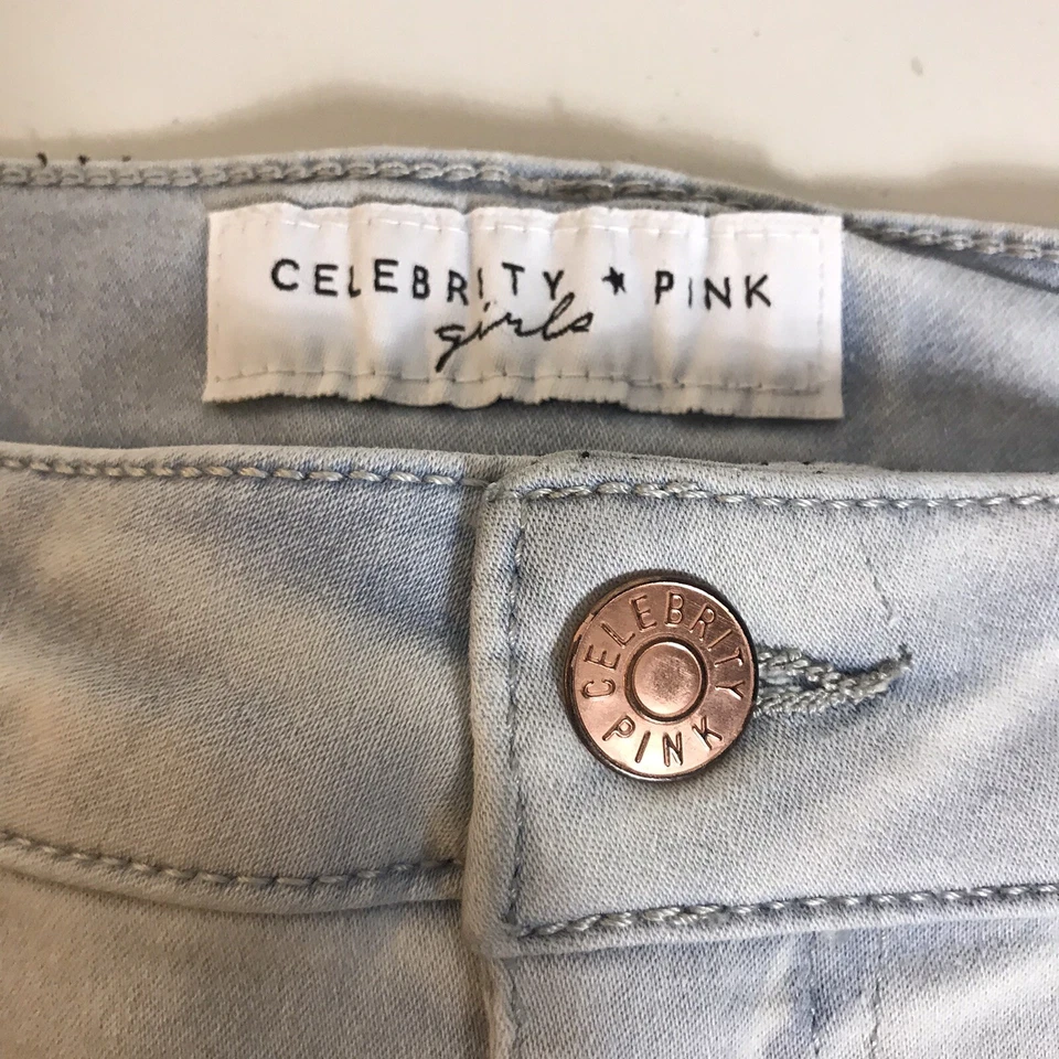 Pantalones de mezclilla CELEBRITY PINK para niñas talla 16 ajustados azules claros con tachuelas estrella Foto 2 de 4