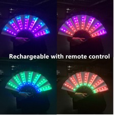 LED Light Colorful Chinese Hand Held Folding Fan Party Dance w/ Remote Control