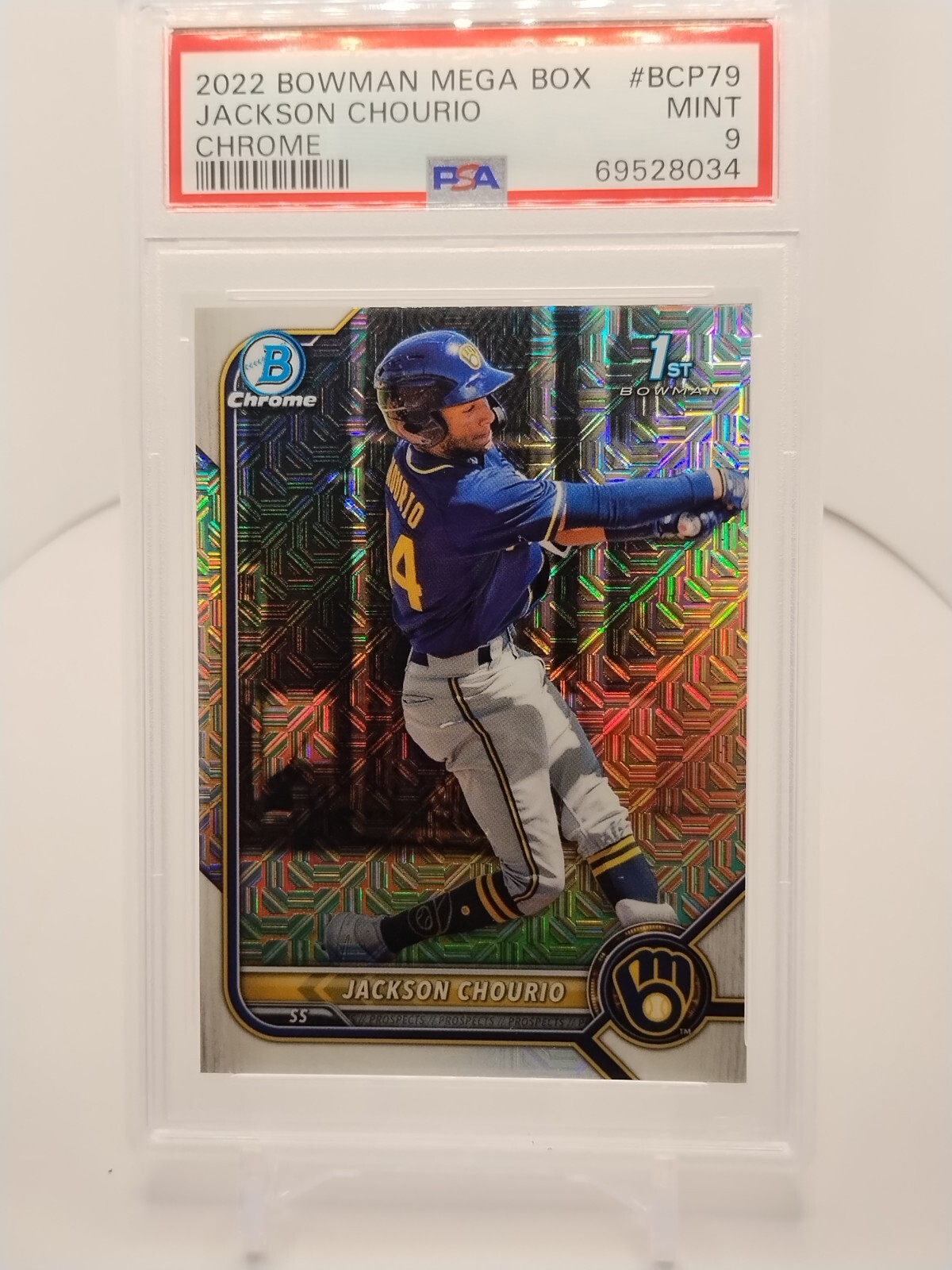 2022 Bowman Mega Jackson Chourio BCP79 1st Bowman Mojo Refractor PSA 9 Mint 💎