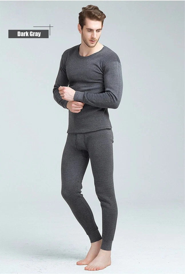 Men Winter Fleece Lined 100% Cotton Thermal Long Johns Top Bottom Underwear Set - Image 4 of 4