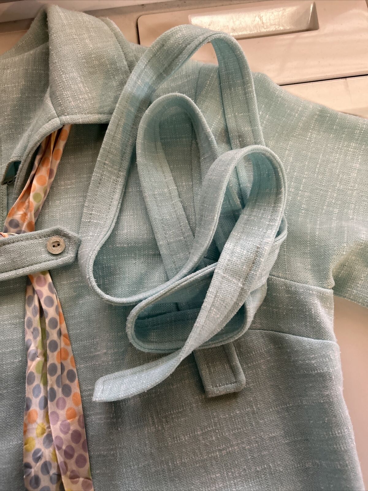 VTG NELLY DON Dress Aqua  Polyester Collar Short … - image 13