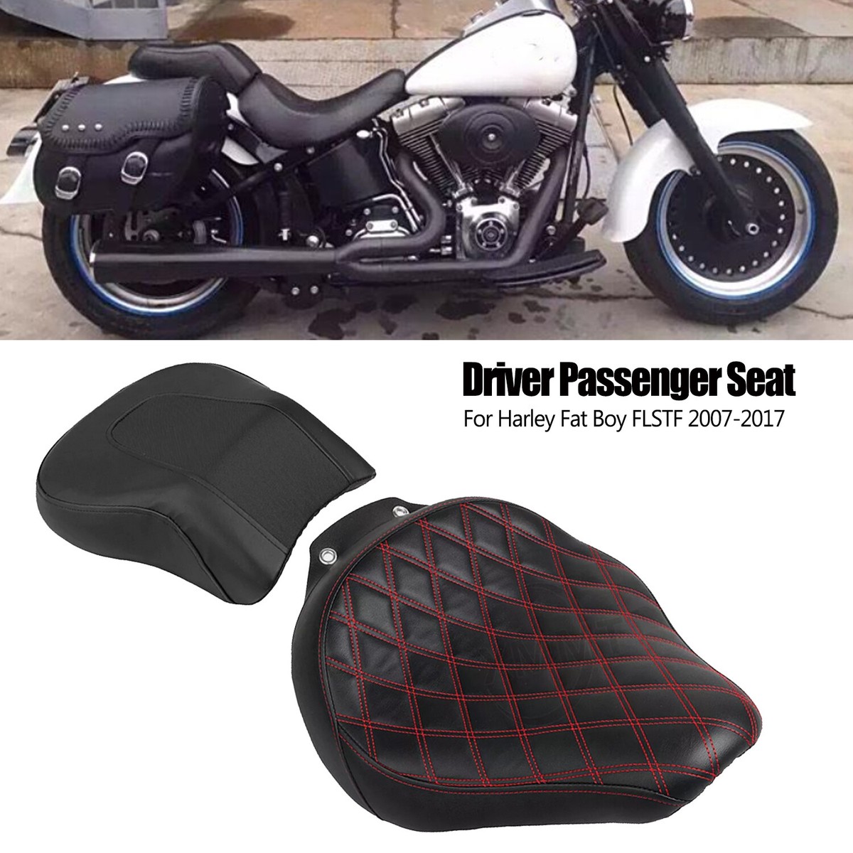 Motorcycle Red Stitching Driver Passenger Seat For Harley Fat Boy
