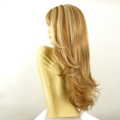Perruque Longue Synthétique Femme - Dégradé Blond Cuivré Et Blond Clair, Bonnet Moyen