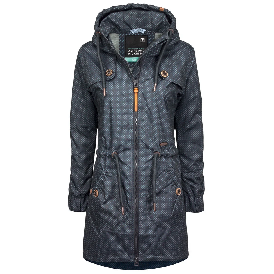 ALIFE AND KICKIN Damen Übergangsjacke Kurzmantel mit Kapuze abgerundetem Saum