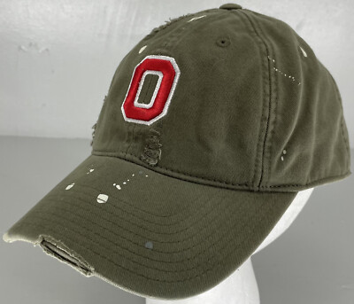 Ohio State Buckeye Sz L Olive Green Distressed & Splattered American needle Cap