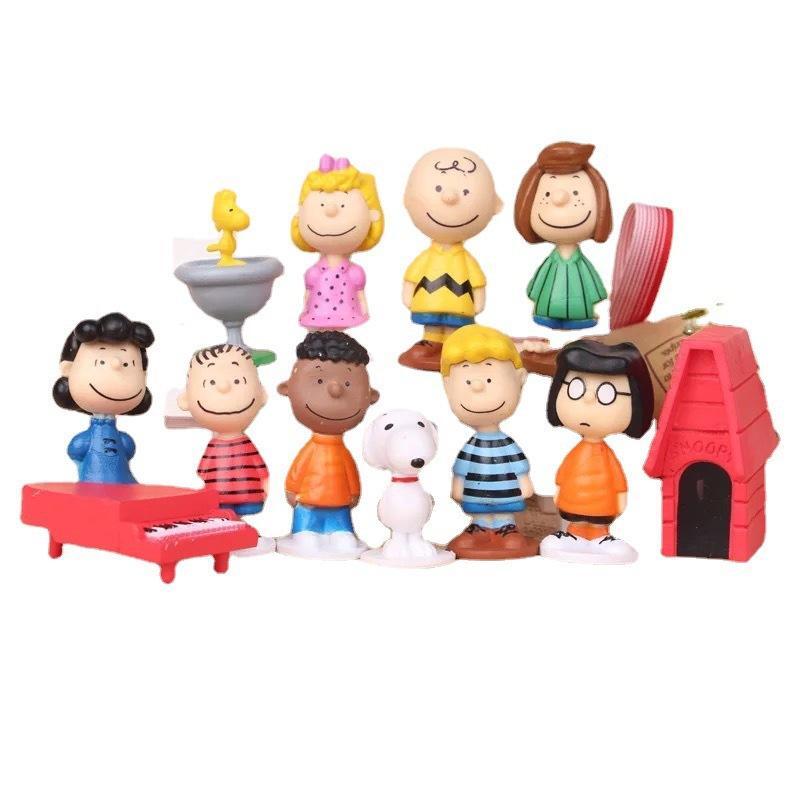12pcs Peanuts Snoopy Ornament Set - Cute Pvc Cartoon Dolls for Kids Gift