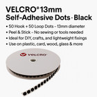 VELCRO® 13mm Black Stick On Dots – 50 Hook & 50 Loop Self Adhesive Coins .