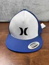 HURLEY Trucker Hat mesh Blue White SnapBack Men’s Flat Brim New With Tags