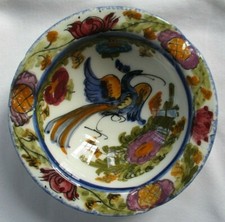 HAND PAINTED SKYROS GREECE PEACOCK & FLORAL GREEK POTTERY ASHTRAY - AS IS