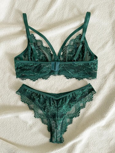 Damen Sexy BH Panty Set Blumen Spitze Dessous Set Unterwäsche Intim Durchsichtig - Bild 4 von 10