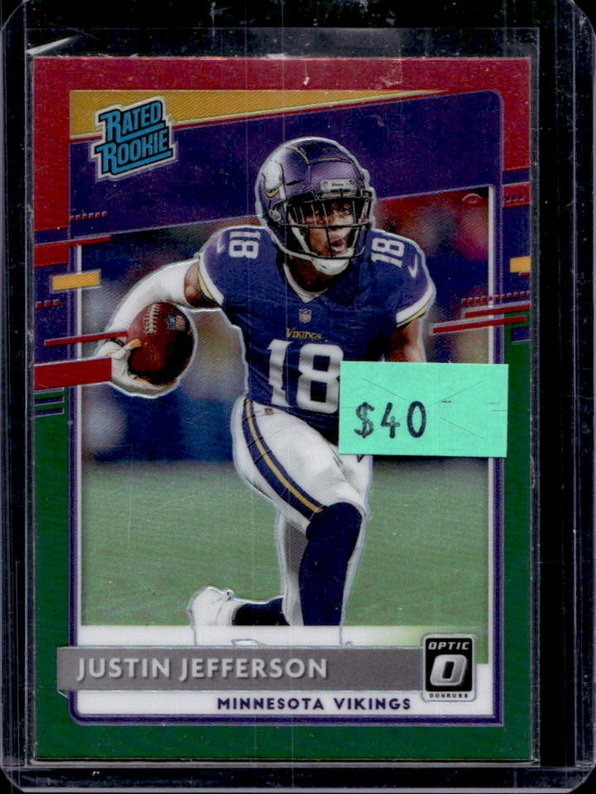 2020 Donruss Justin Jefferson Optic Preview Red and Green RC #P-313 Vikings