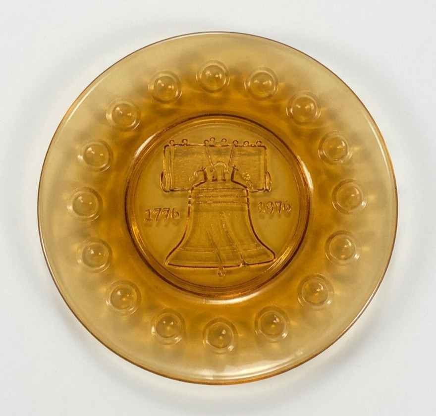 Vintage Bicentennial Plate Liberty Bell 1776–1976 Anchor Hocking Amber Glass USA