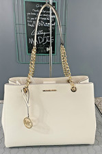 MICHAEL KORS LARGE E W TOTE SAFFIANO LEATHER LIGHT CREAM NWT AUTHENTIC
