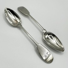 PAIR 19THC SCOTTISH PROVINCIAL TEASPOONS STERLING SILVER W SIMPSON BANFF c1830