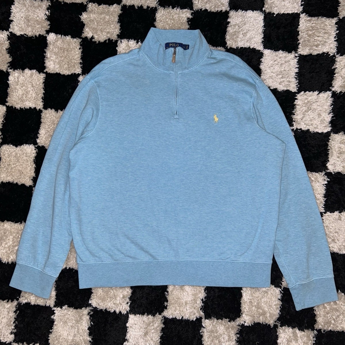 Polo Ralph Lauren Mens Quarter Zip Pullover Light Blue Cotton