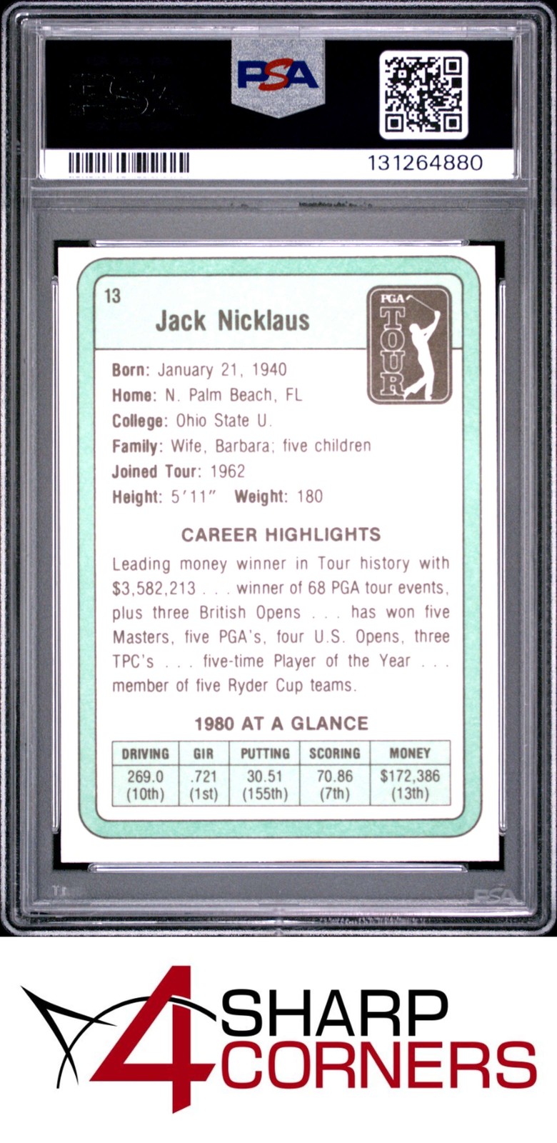 1981 DONRUSS GOLF #13 JACK NICKLAUS RC HOF PSA 7 view 2