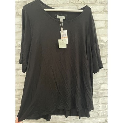 Cupio  Sz 2XL Knit Boho Top Shirt Blouse Short Sleeve Solid Stretch Black New
