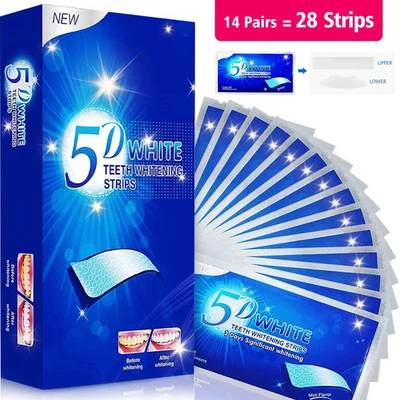 5D WHITE 5D TEETH WHITENING STRIPS PROFESSIONAL 2 WEEKS SUPPLY TEETH BLEACHING SAFE WHITE