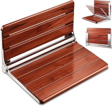 Upgraded Version 18" ADA Compliant Folding Teak Shower Seat Wall Mounted