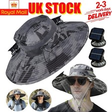 Wide Brim Sun Hat W2 Built-in Mini Fans for Hiking Gardening Fishing Cycling UK